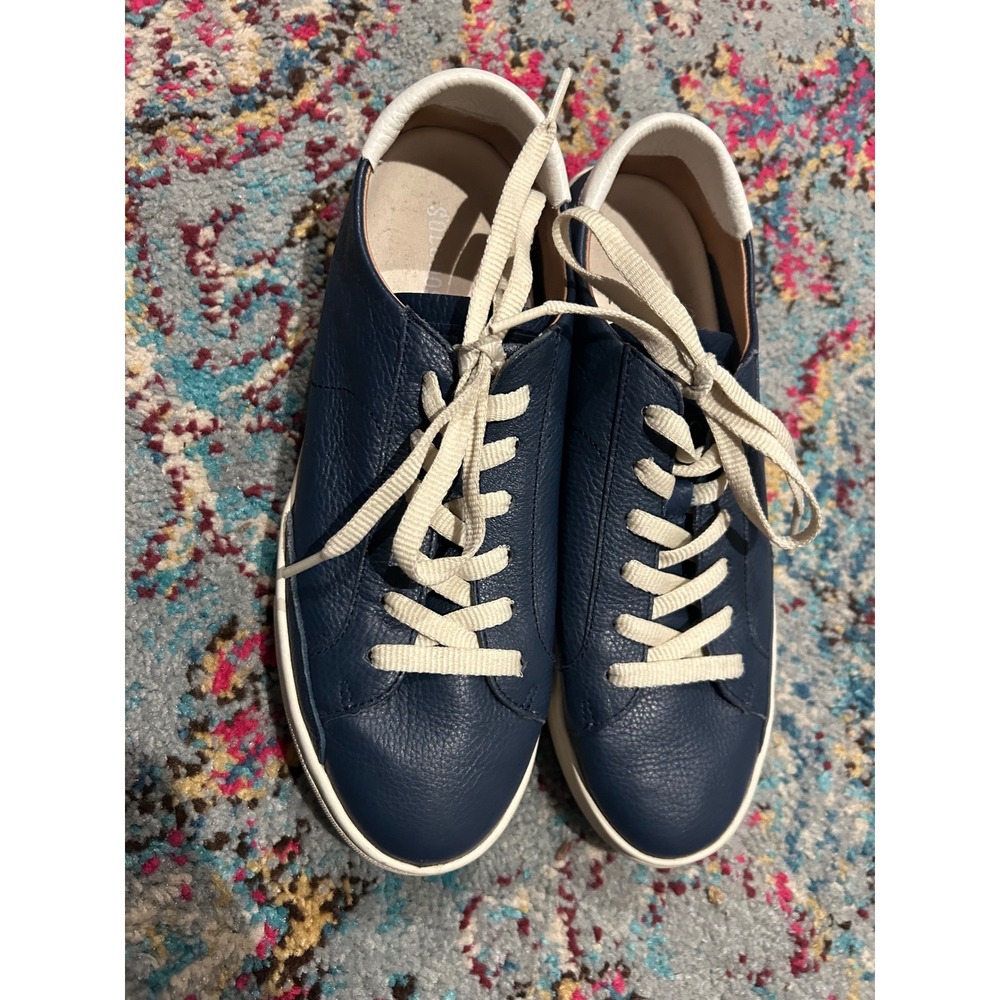 Soludos Ashore Navy Blue Pebbled‎ Leather Low Top Sneakers Womens Size 9.5